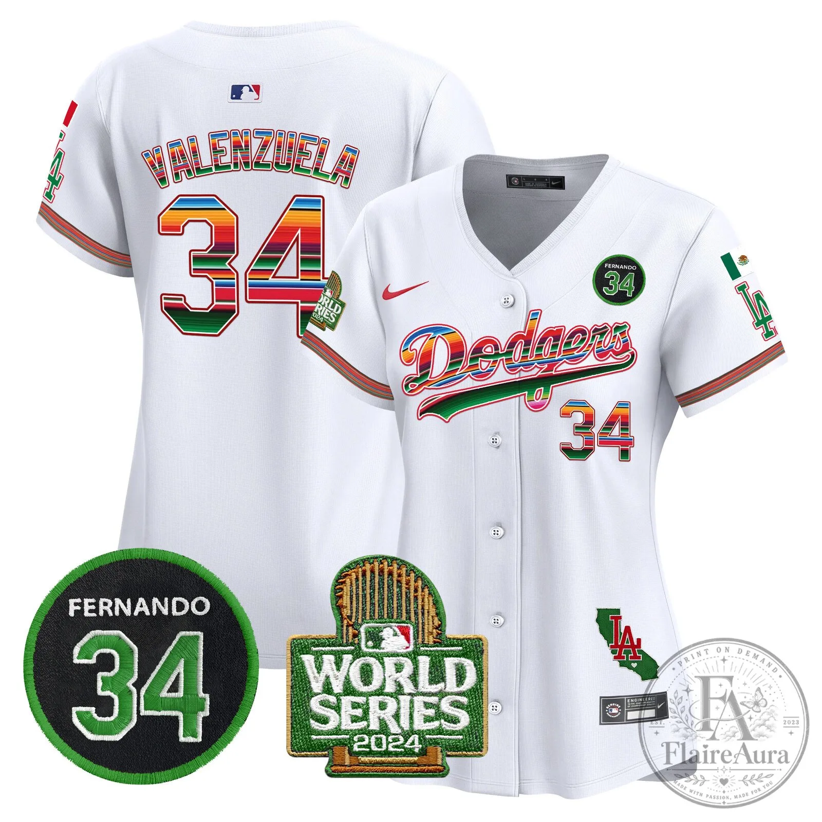 Fernando Valenzuela Mexico 2024 World Series Baseball Jersey - Los Angeles Dodgers