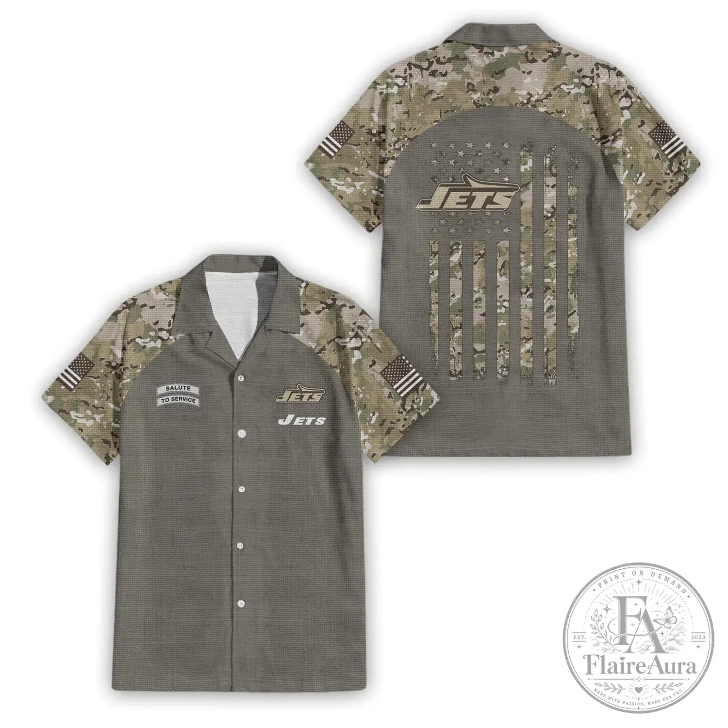 Hawaiian Shirt Featuring New York Jets Salute To Service Design
