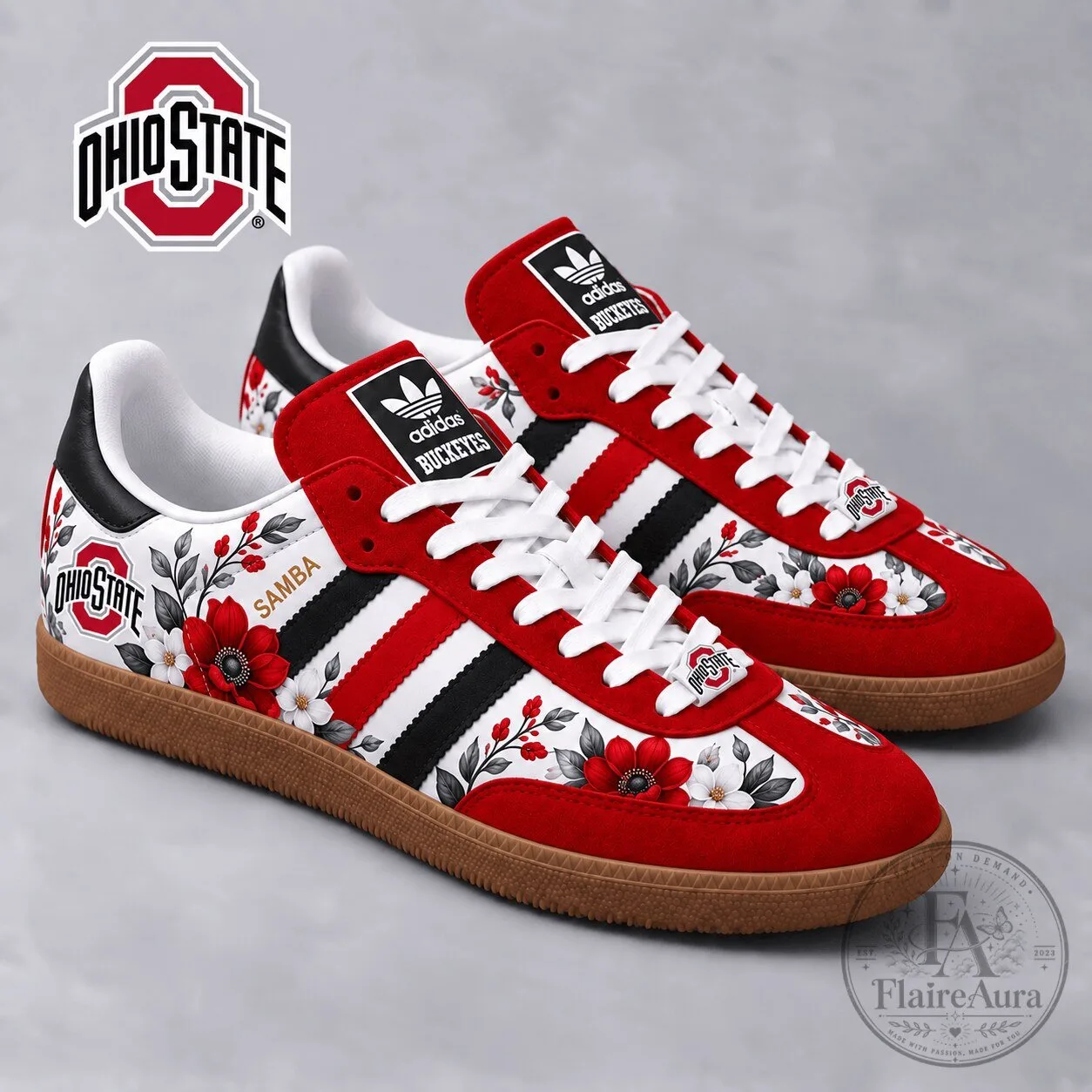 Ohio State Buckeyes Floral Pattern Adidas Samba Shoes