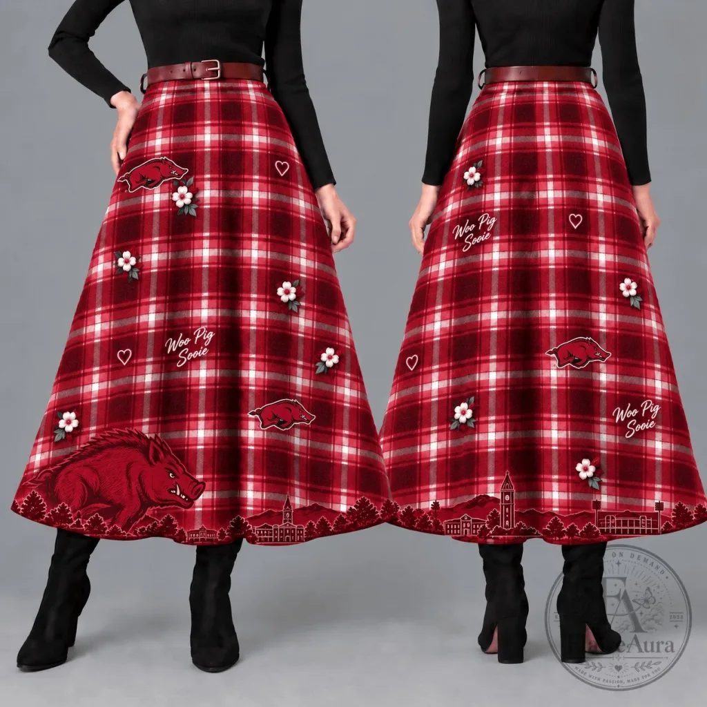 Arkansas Razorbacks Women's Plaid Maxi Skirt with Woo Pig Sooie Design Arkansas Razorbacks Women's Plaid Maxi Skirt with Woo Pig Sooie Design