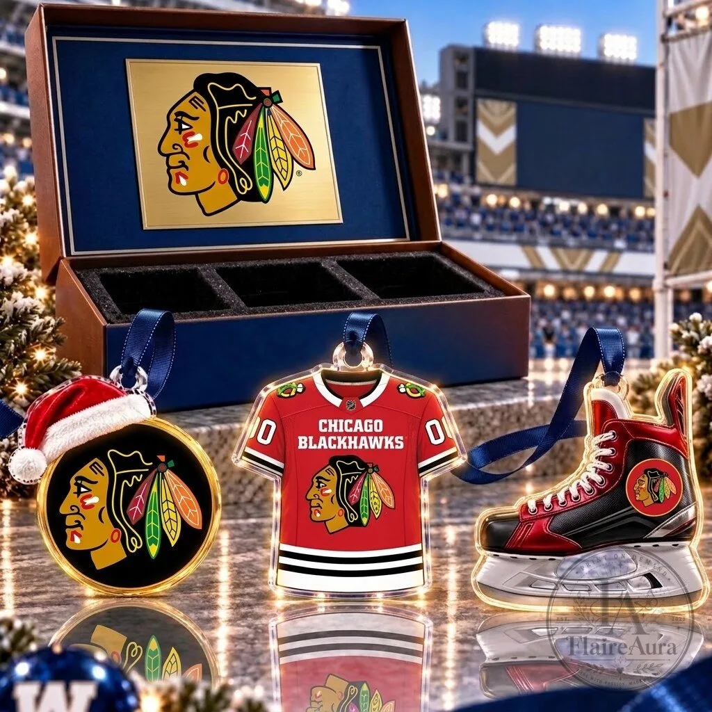 Chicago Blackhawks National Hockey League Team Set of 3 Acrylic Christmas Ornaments