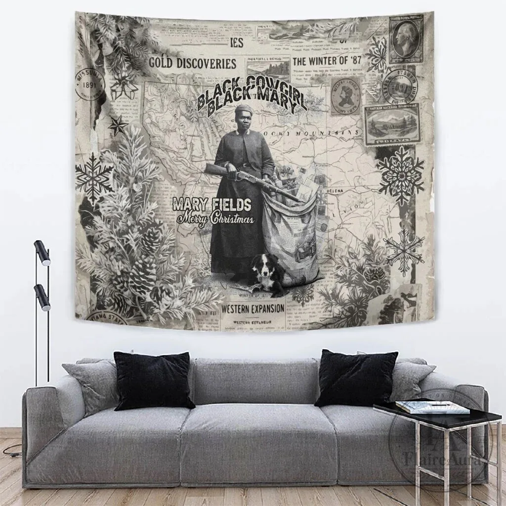 Mary Fields Black Cowgirl Vintage Western Map Christmas Tapestry Wall Hanging