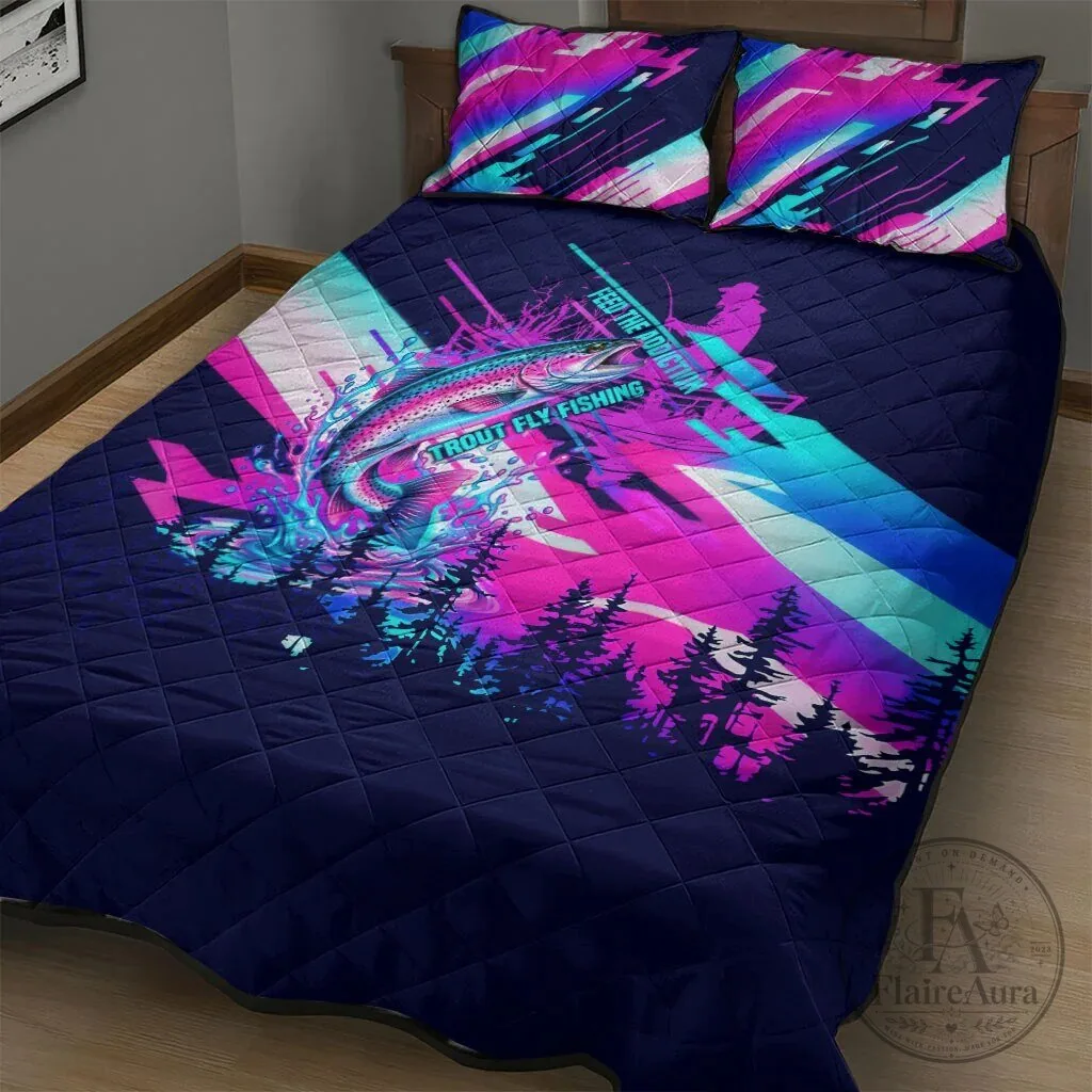 Trout Fly Fishing Born To Cast Quilt Bed Set Vibrant Neon Cyberpunk Rainbow Fisherman 7 Trout Fly Fishing Born To Cast Quilt Bed Set Vibrant Neon Cyberpunk Rainbow Fisherman