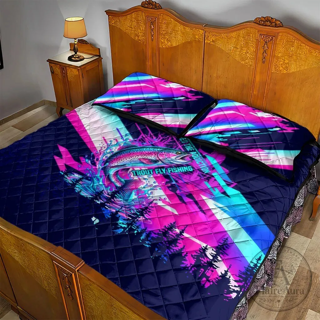 Trout Fly Fishing Born To Cast Quilt Bed Set Vibrant Neon Cyberpunk Rainbow Fisherman 8 Trout Fly Fishing Born To Cast Quilt Bed Set Vibrant Neon Cyberpunk Rainbow Fisherman