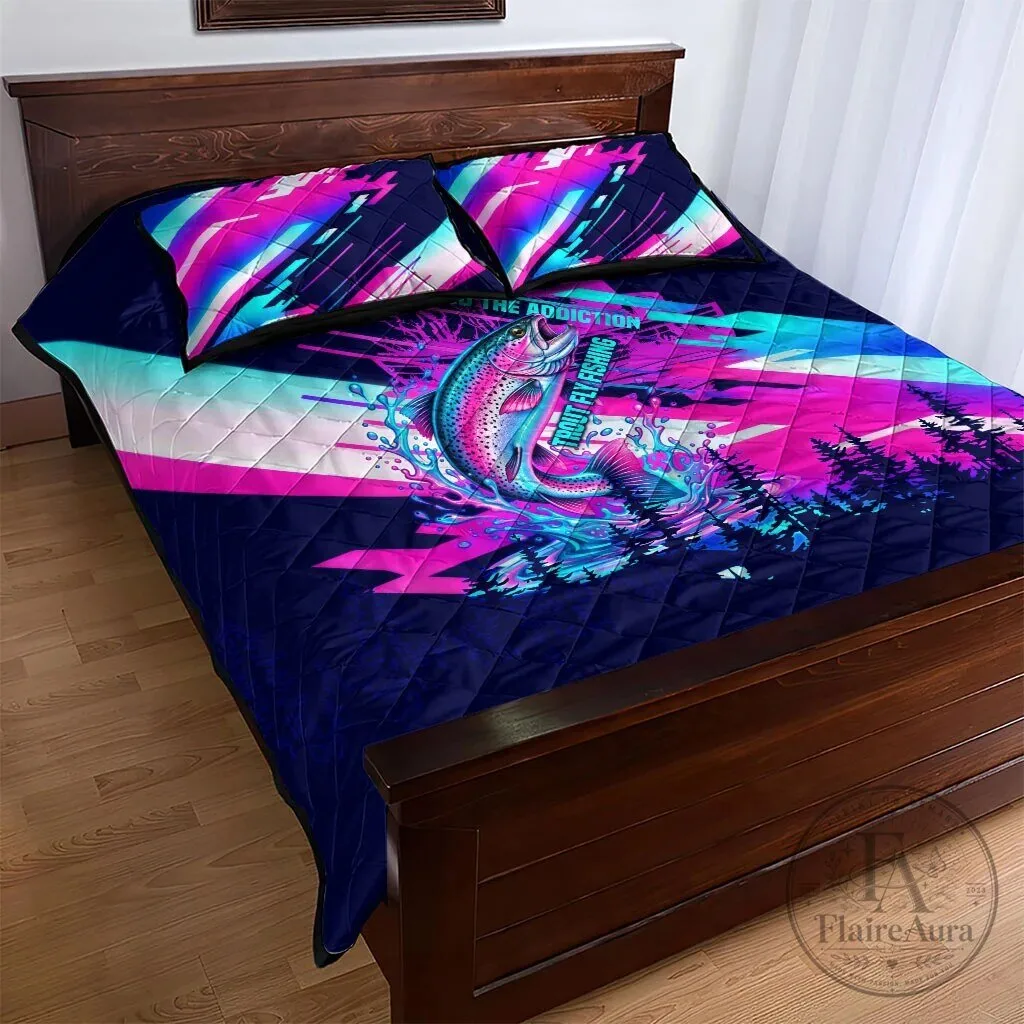 Trout Fly Fishing Born To Cast Quilt Bed Set Vibrant Neon Cyberpunk Rainbow Fisherman 9 Trout Fly Fishing Born To Cast Quilt Bed Set Vibrant Neon Cyberpunk Rainbow Fisherman