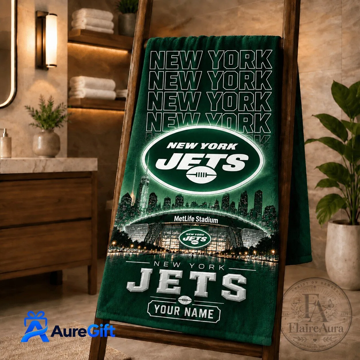 New York Jets Personalized MetLife Stadium Football Fan Bath Towel
