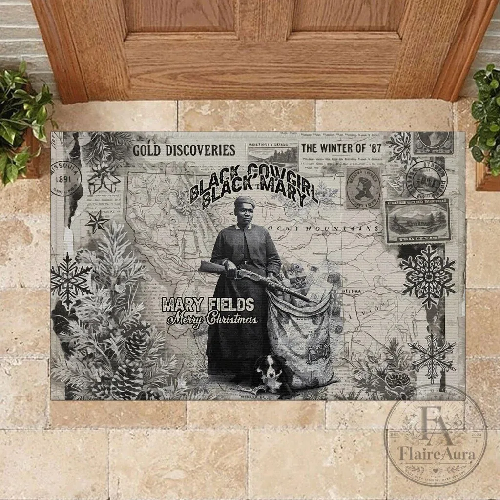 Mary Fields Black Cowgirl Christmas Vintage Western Map Doormat