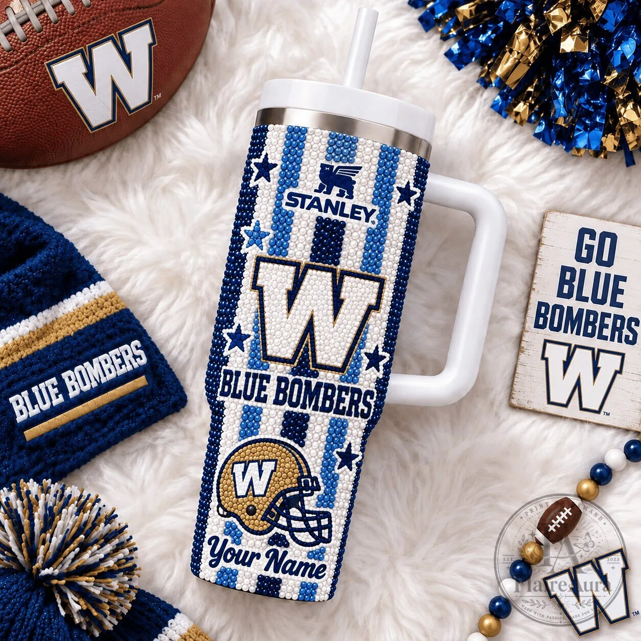 Winnipeg Blue Bombers CFL Football Stanley Tumbler with Handle and Straw