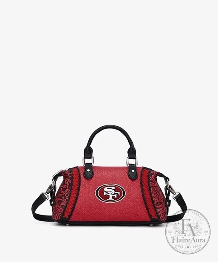 San Francisco 49ers NFL Football Team Logo Red Floral Pattern Satchel Bag