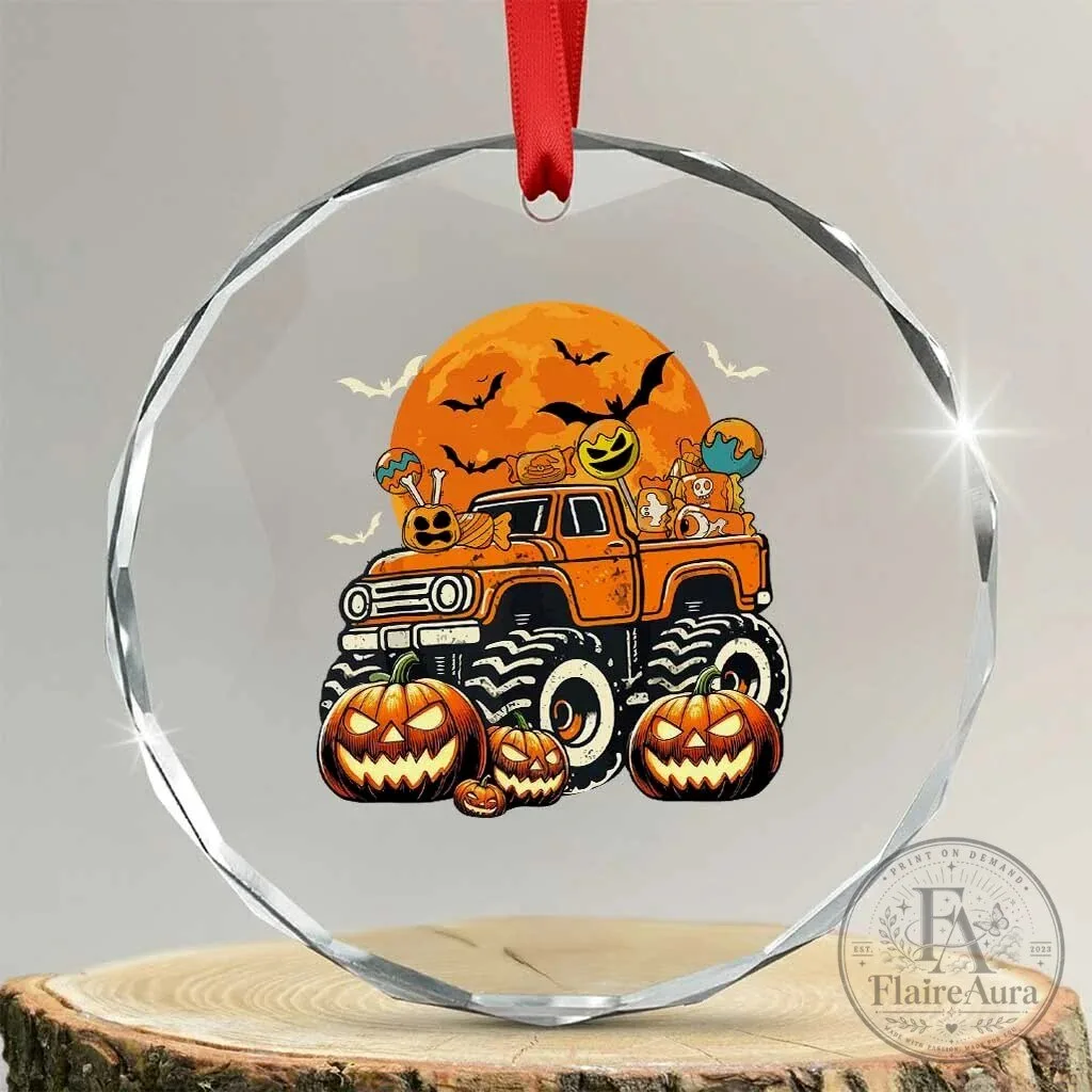 Halloween Monster Truck Candy Trick Or Treat Crystal Glass Christmas Tree Ornament