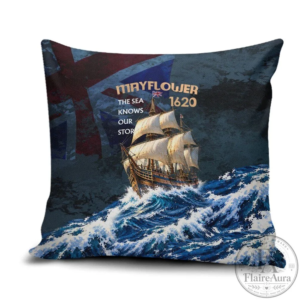 Mayflower 1620 Ship Vintage Nautical Ocean Waves Art Decorative Pillow