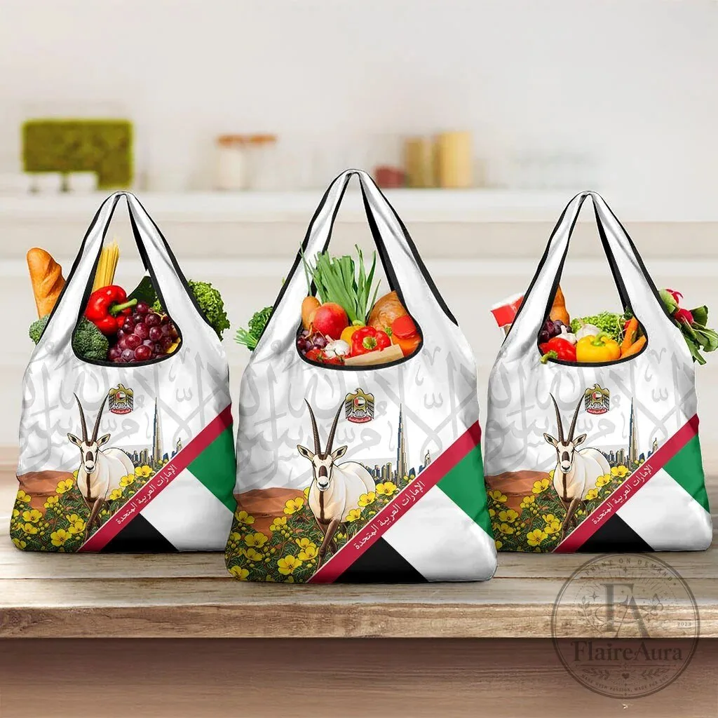 United Arab Emirates National Day Arabian Oryx Reusable Grocery Bag 8 United Arab Emirates National Day Arabian Oryx Reusable Grocery Bag