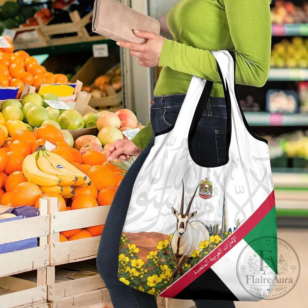 United Arab Emirates National Day Arabian Oryx Reusable Grocery Bag 10 United Arab Emirates National Day Arabian Oryx Reusable Grocery Bag
