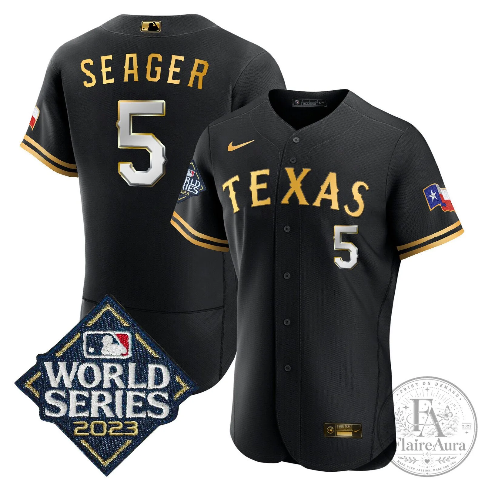 Texas Rangers 2023 World Series Corey Seager Black Baseball Jersey