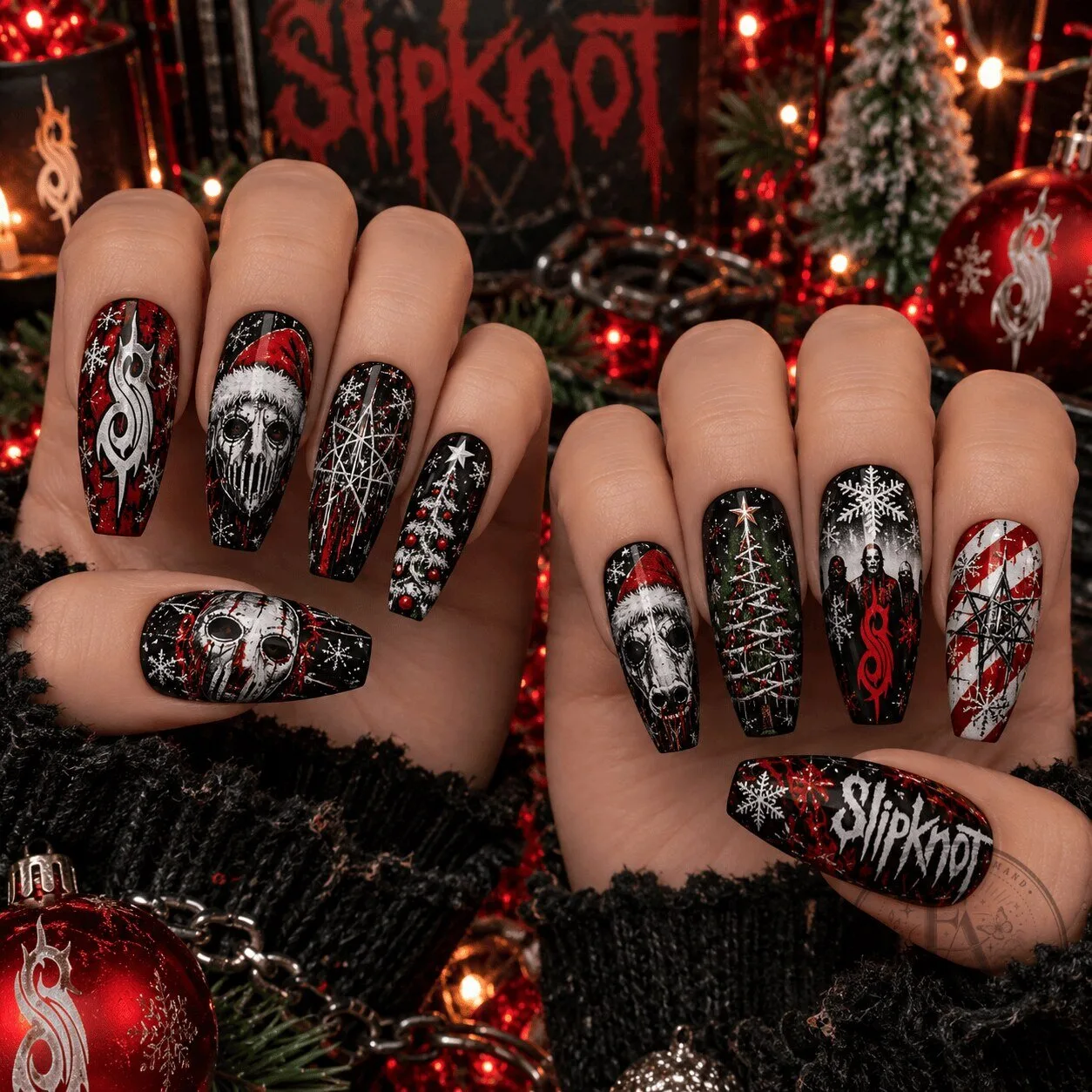 Slipknot Christmas Holiday Themed Press On Nails Set