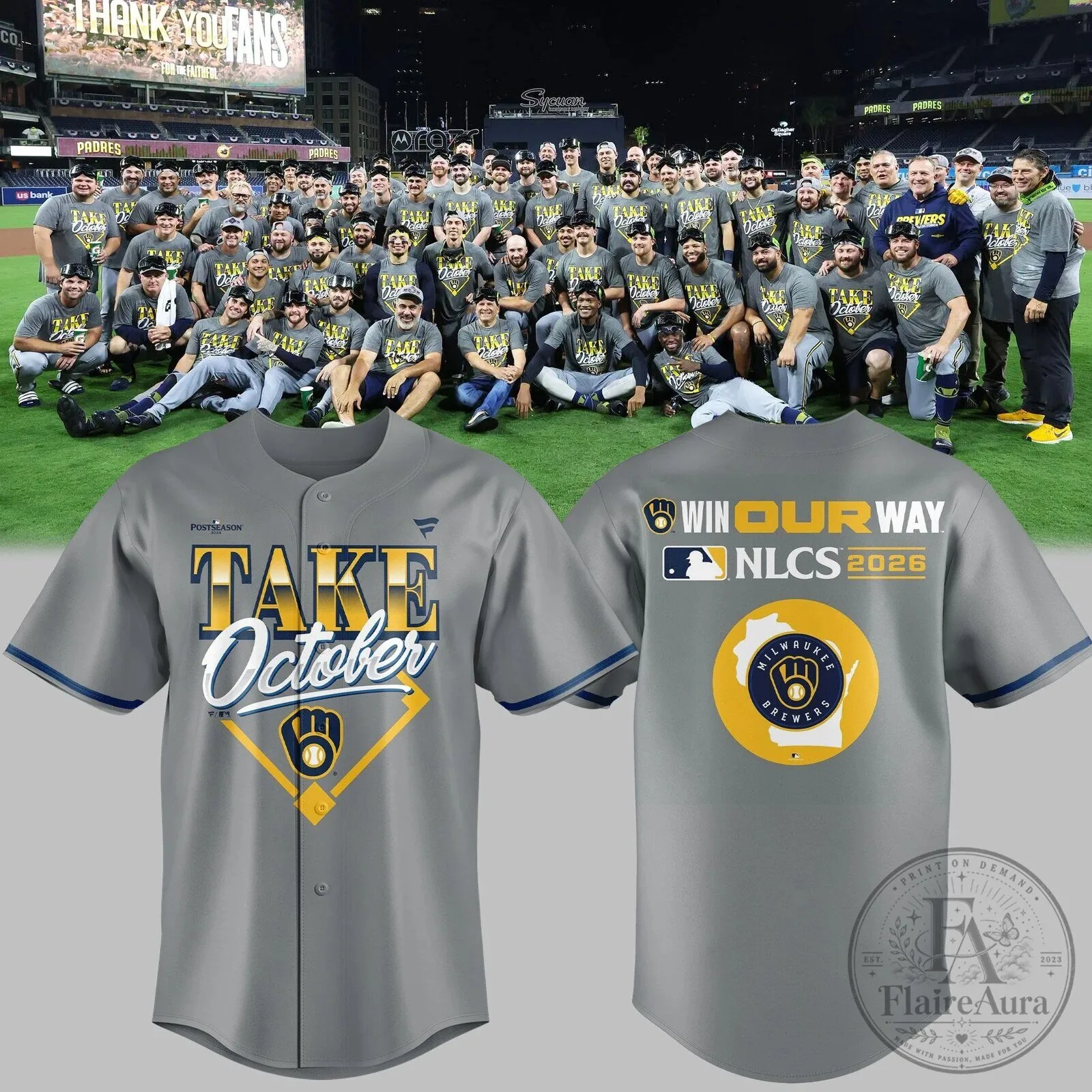 Milwaukee Brewers Baseball Jersey Take October NLCS 2026 Gray
