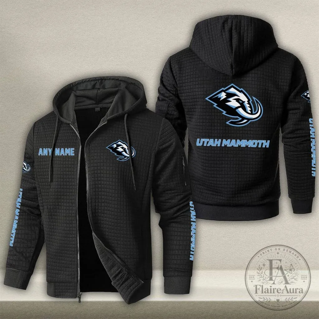 Utah Mammoth NHL Ice Hockey Team Personalized Name Black Waffle Zip Hoodie