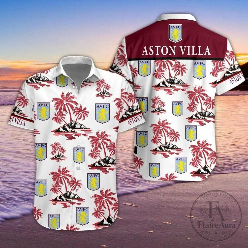 Aston Villa Football Club Tropical Palm Trees Hawaiian Button-Up Shirt