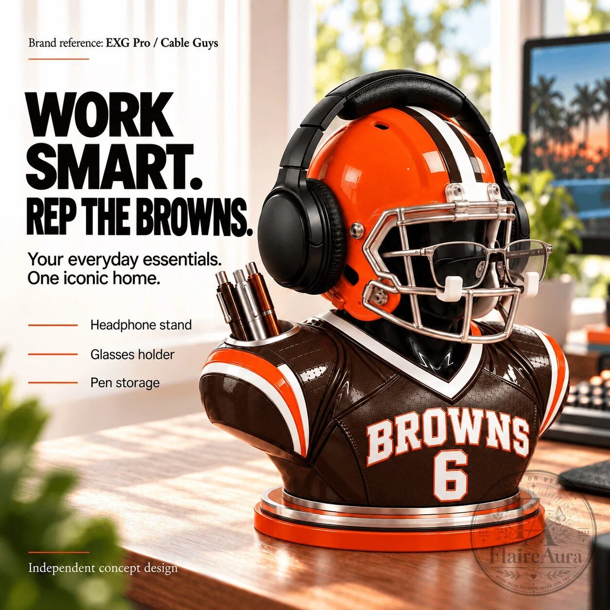 Cleveland Browns Football Helmet Headphone Stand and Desk Organizer