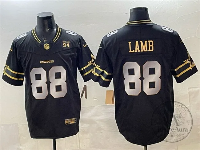 Dallas Cowboys Football CeeDee Lamb Black Gold Vapor Limited Stitched Jersey
