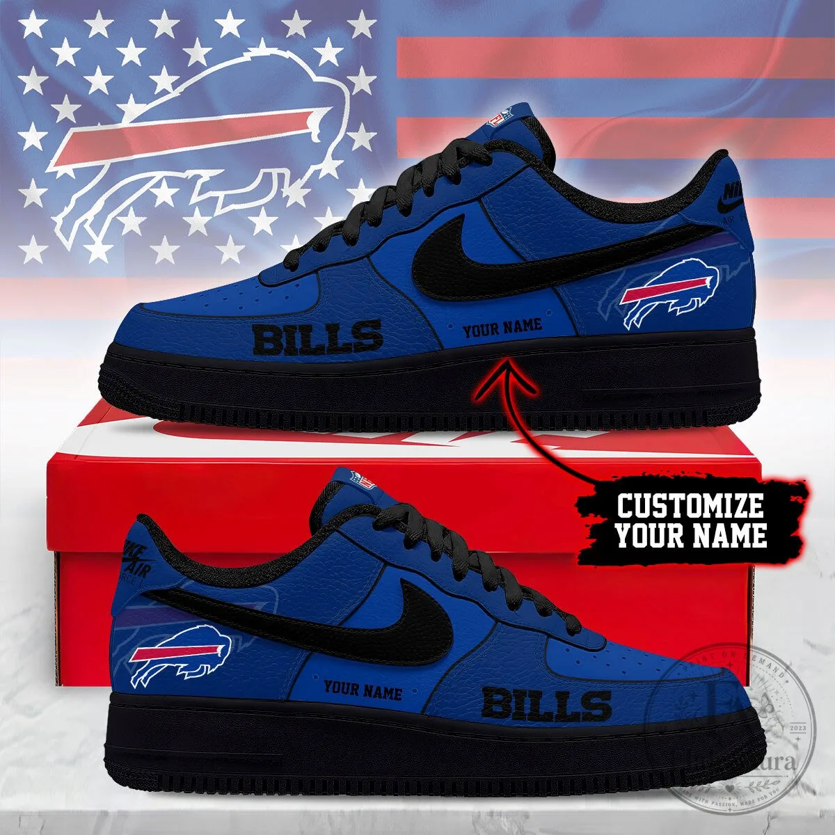 Buffalo Bills Custom Name Blue and Black Football Team Fan Shoes