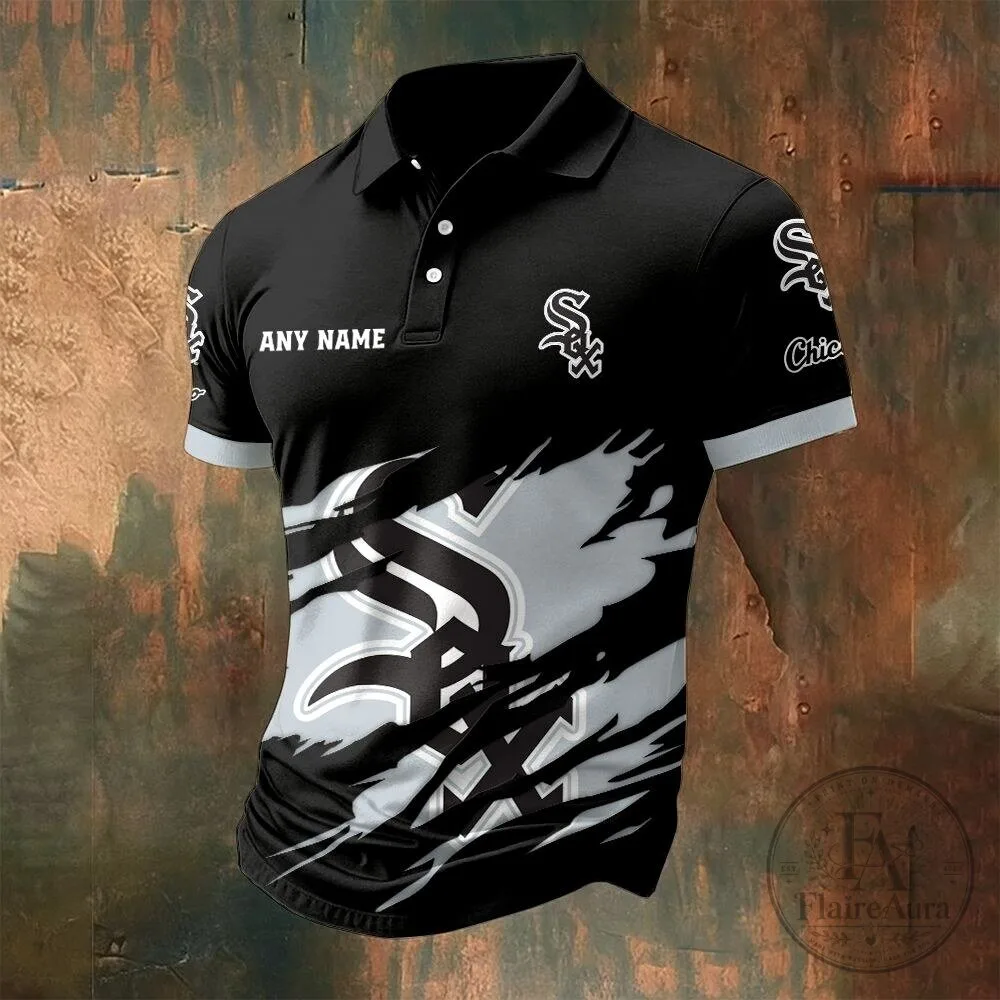 Chicago White Sox Personalized Black and White Baseball Polo Shirt