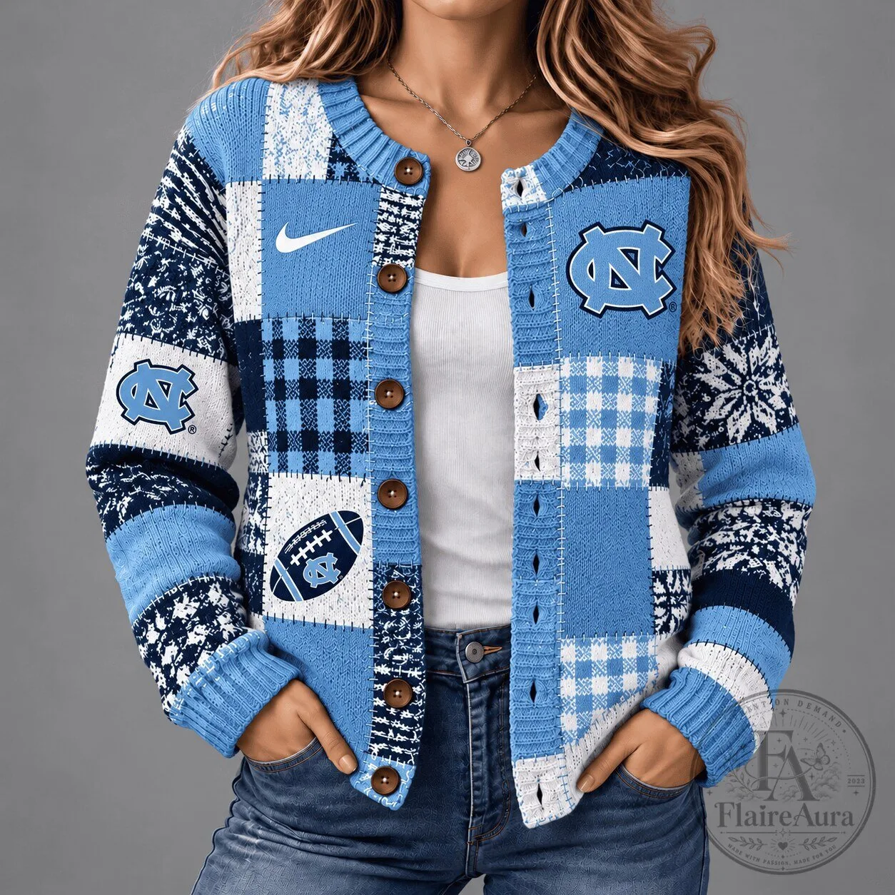 North Carolina Tar Heels Vintage Patchwork Football Cardigan