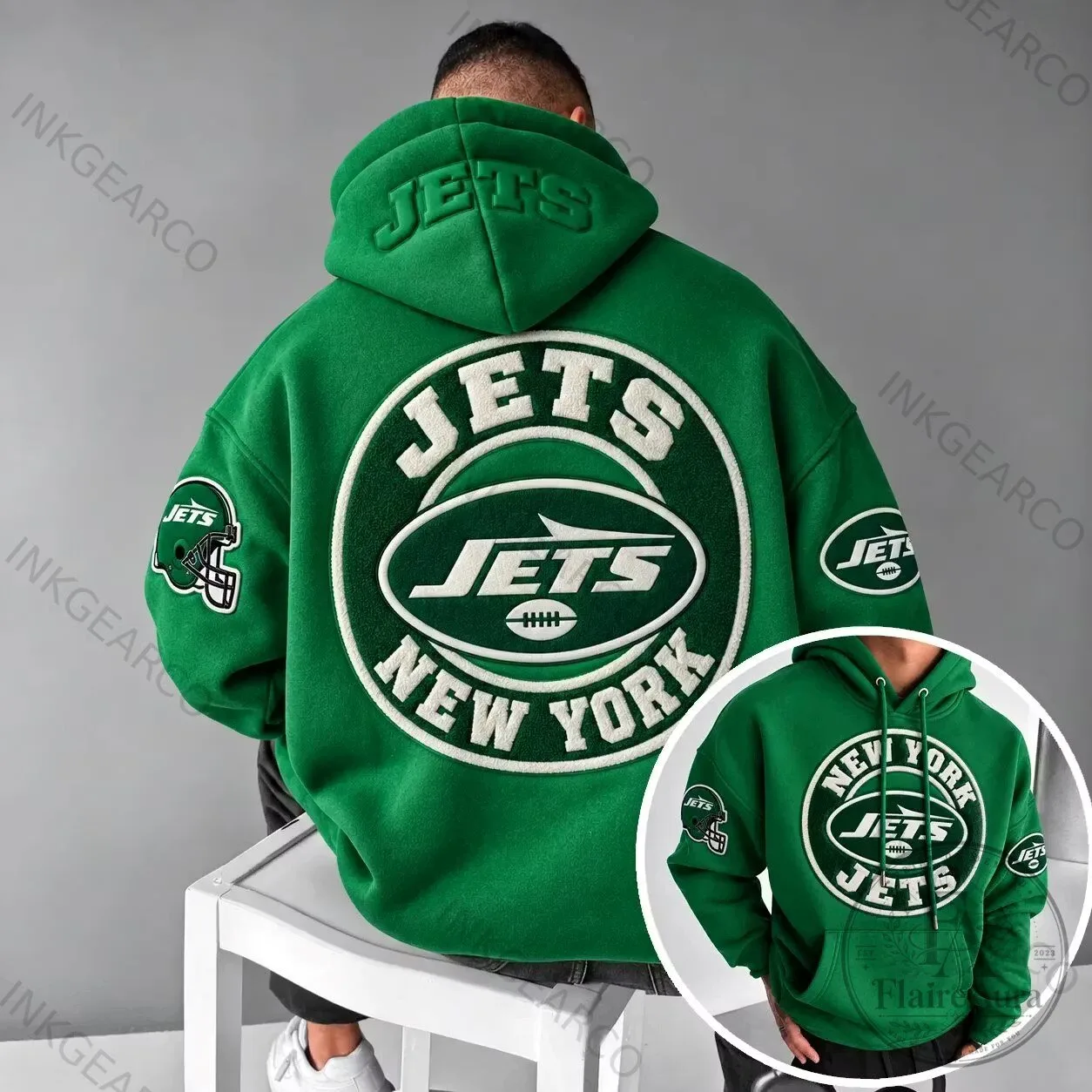 New York Jets Embroidered Logo Green Football Team Hoodie