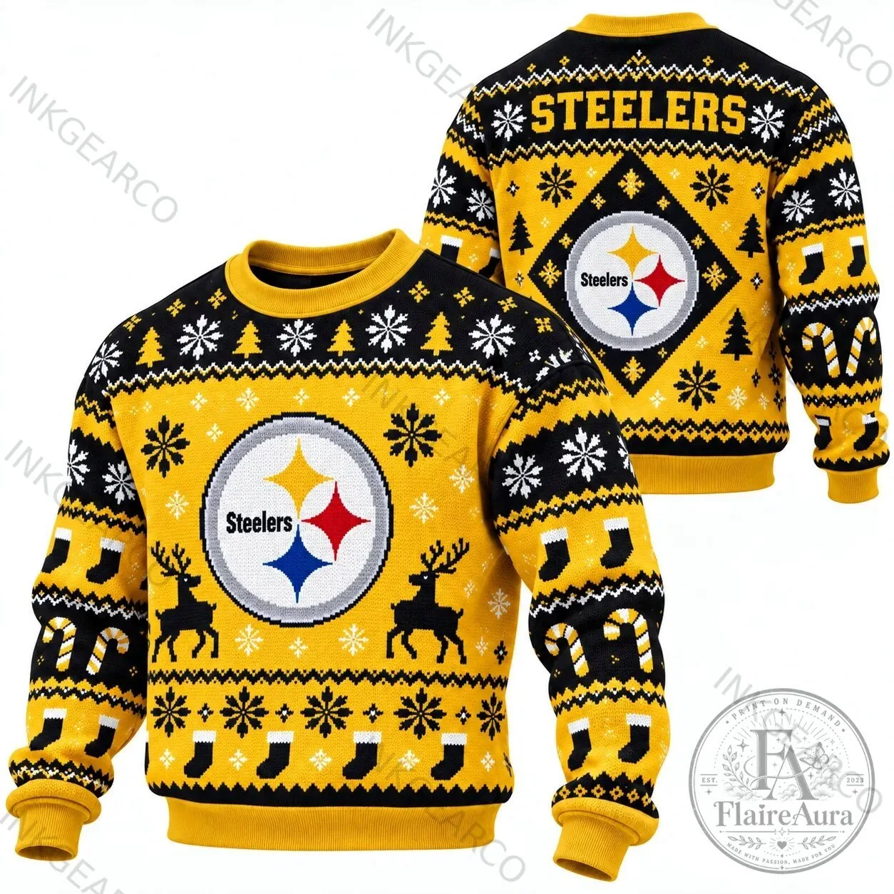 Pittsburgh Steelers Ugly Christmas Sweater Holiday Crewneck Sweatshirt