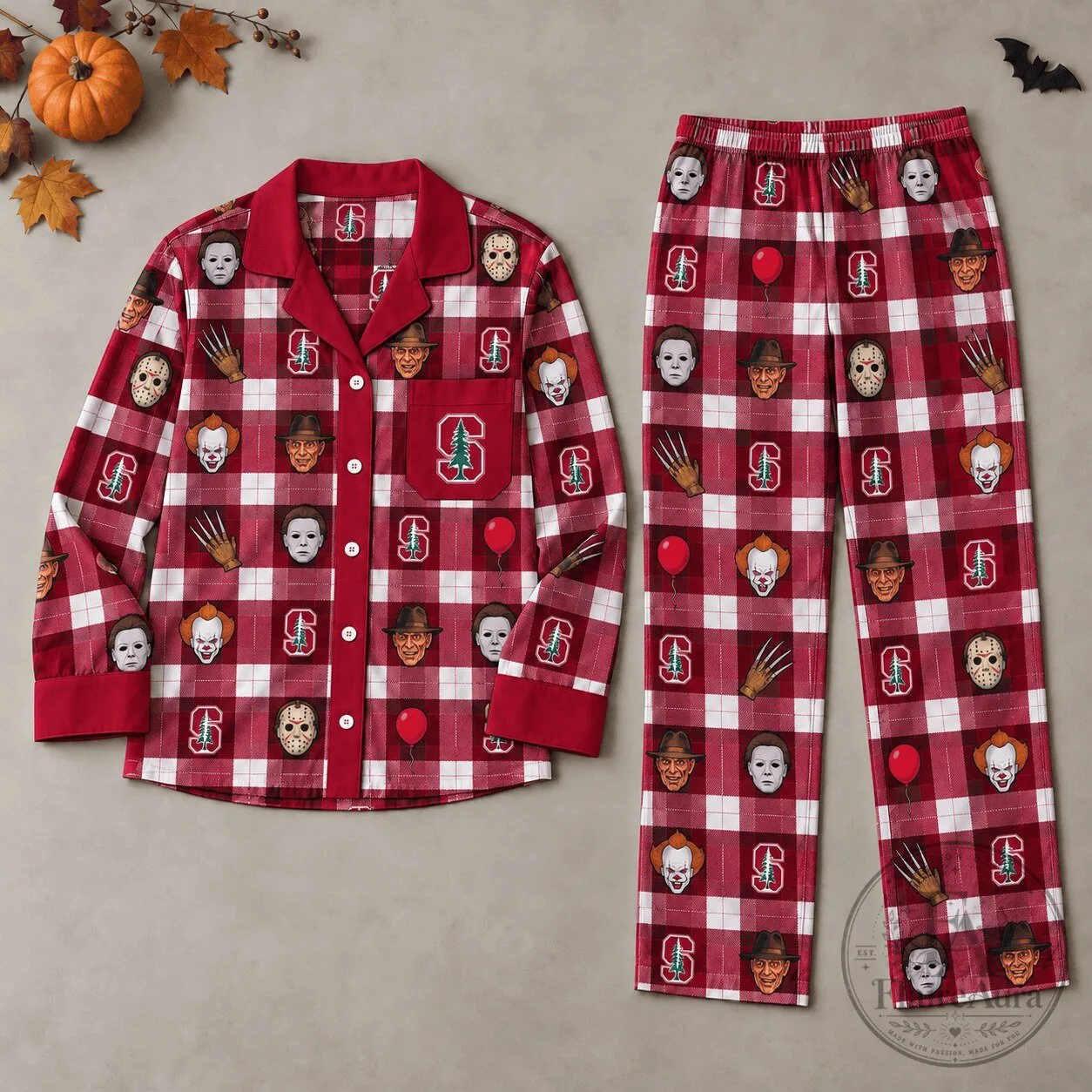 Stanford Cardinal Halloween Horror Movie Characters Pajamas Set