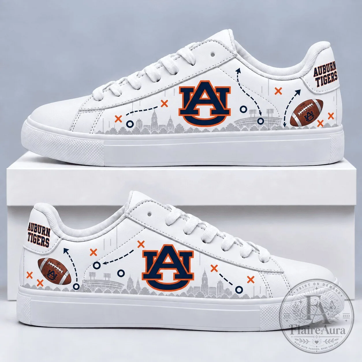 Auburn Tigers Football Team White Low-Top Sneakers