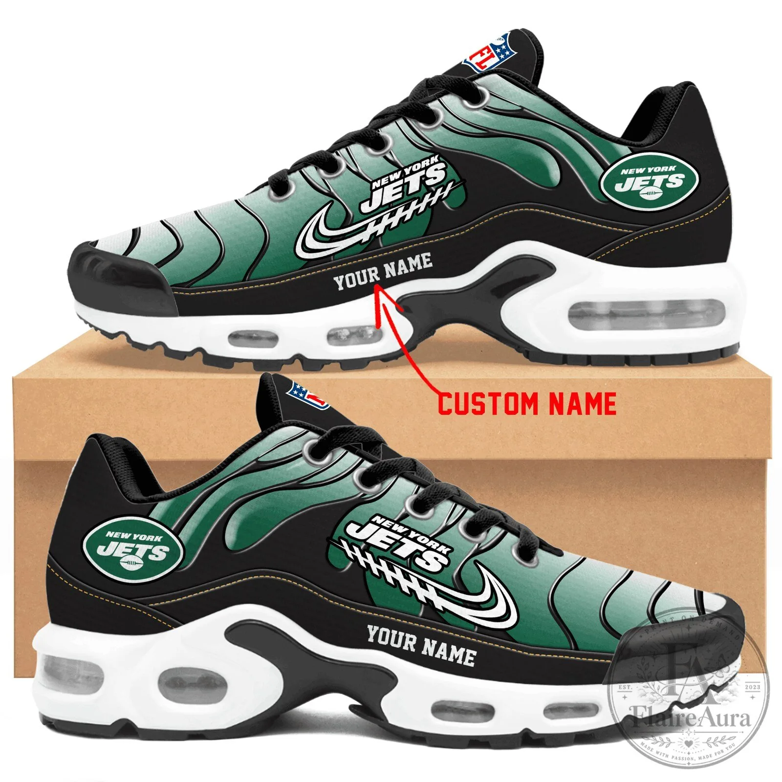New York Jets Personalized Air Max Style Sneakers Custom Name Shoes