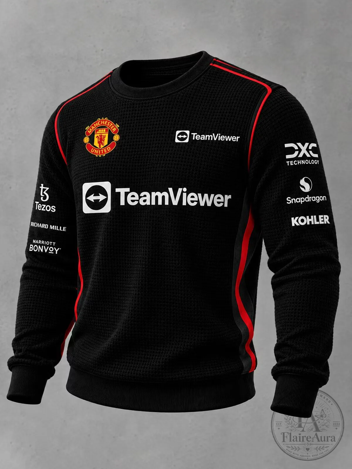 Manchester United Football Club Black Waffle Knit Crewneck Sweatshirt