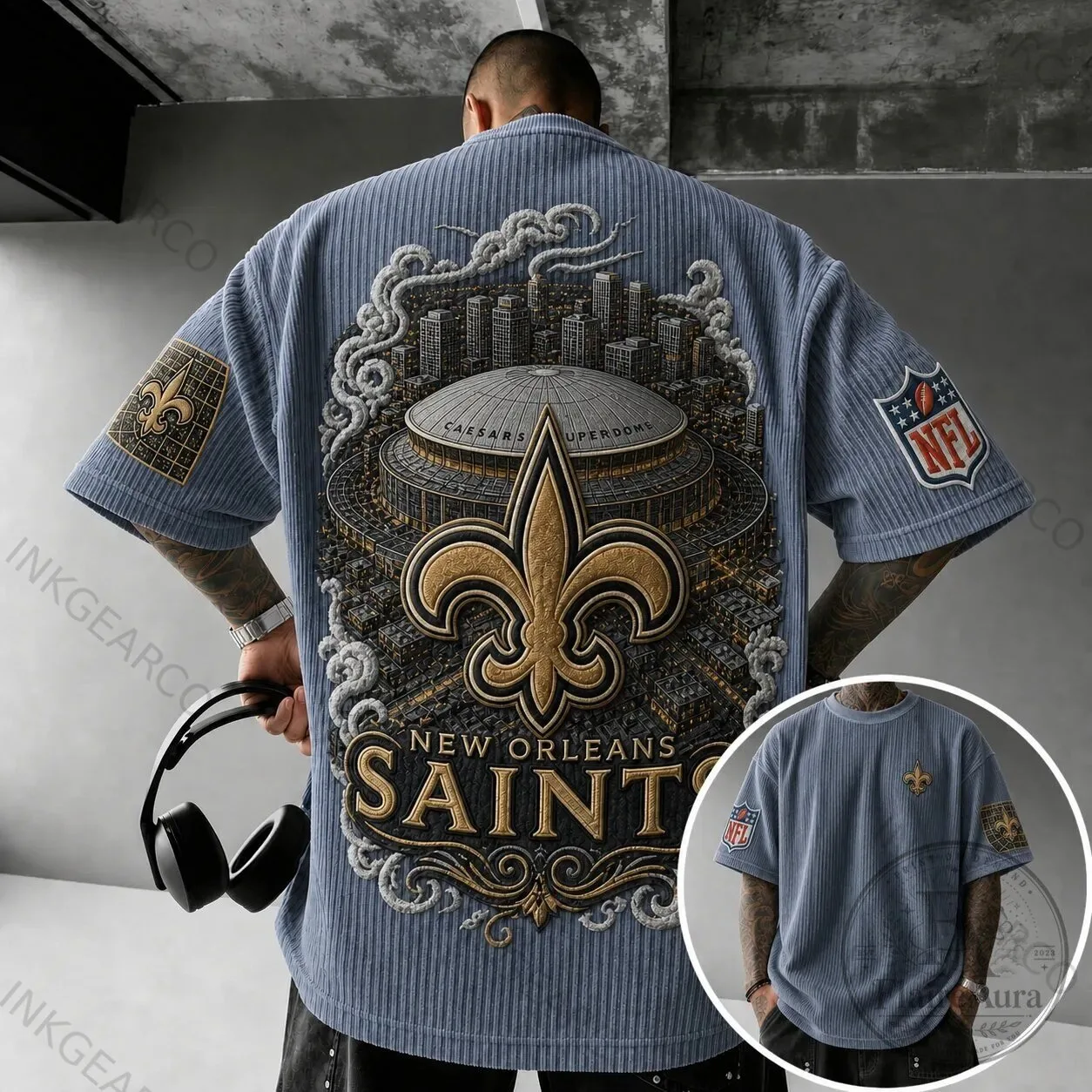 New Orleans Saints Superdome Corduroy Short Sleeve T-Shirt
