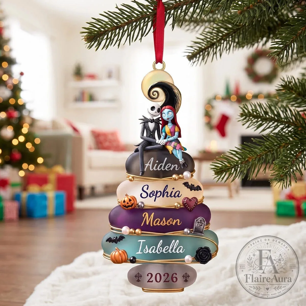 Nightmare Before Christmas Jack and Sally Personalized Family Christmas Ornament