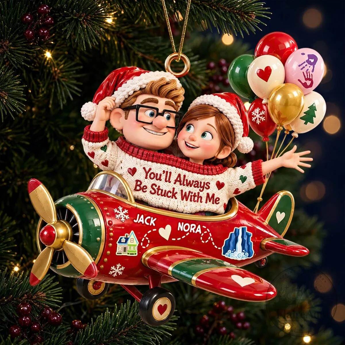 Personalized Couple Christmas Ornament, You'll Always Be Stuck With Me Airplane Ornament