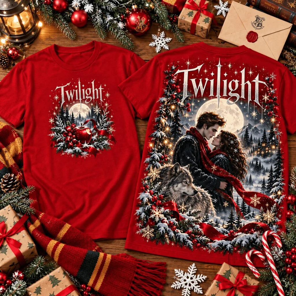 Twilight Christmas Vampire Romance Edward Bella Winter Forest T-Shirt Twilight Christmas Vampire Romance Edward Bella Winter Forest T-Shirt