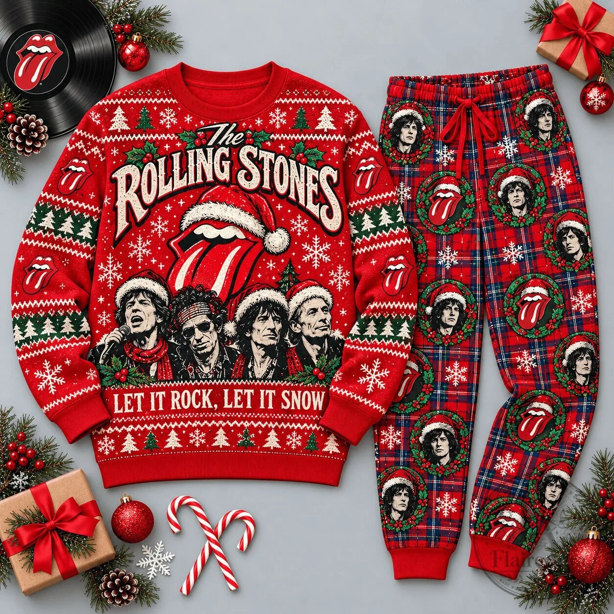 The Rolling Stones Let It Rock Let It Snow Christmas Holiday Sweatshirt and Pants Set