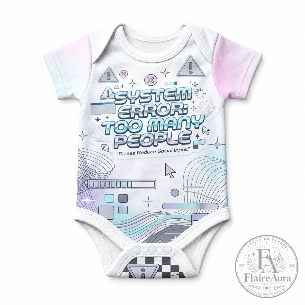 System Error Too Many People Funny Computer Interface Baby Romper