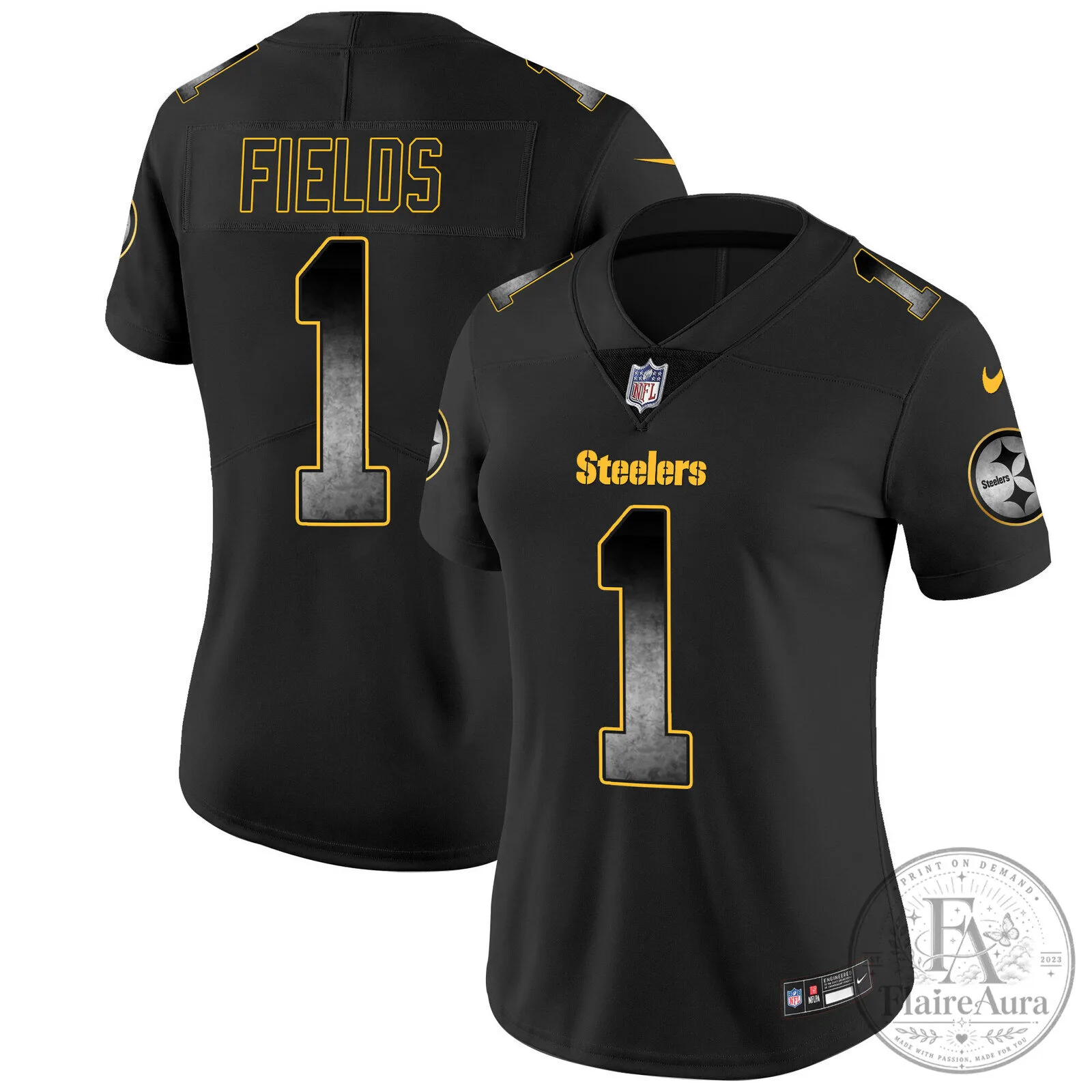 Pittsburgh Steelers Justin Fields Black Women's Game Football Jersey