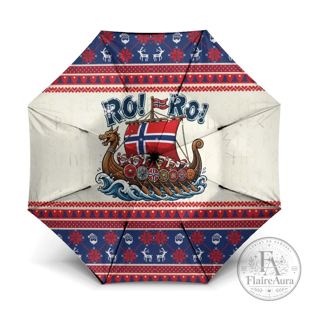 Norse Viking Ship Ro Ro Ro Christmas Ugly Sweater Pattern Umbrella
