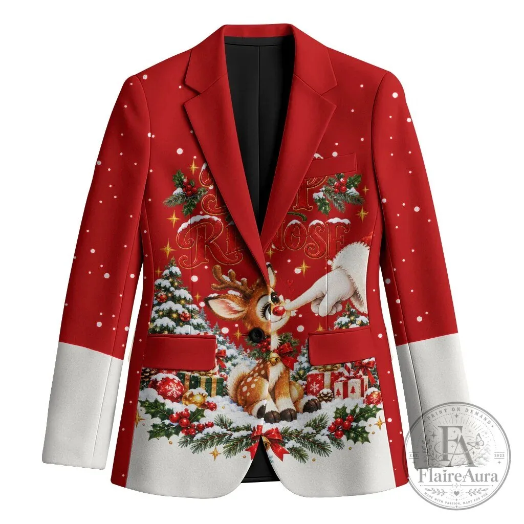 Cute Reindeer Boop Christmas Blazer Festive Vintage Winter Snow