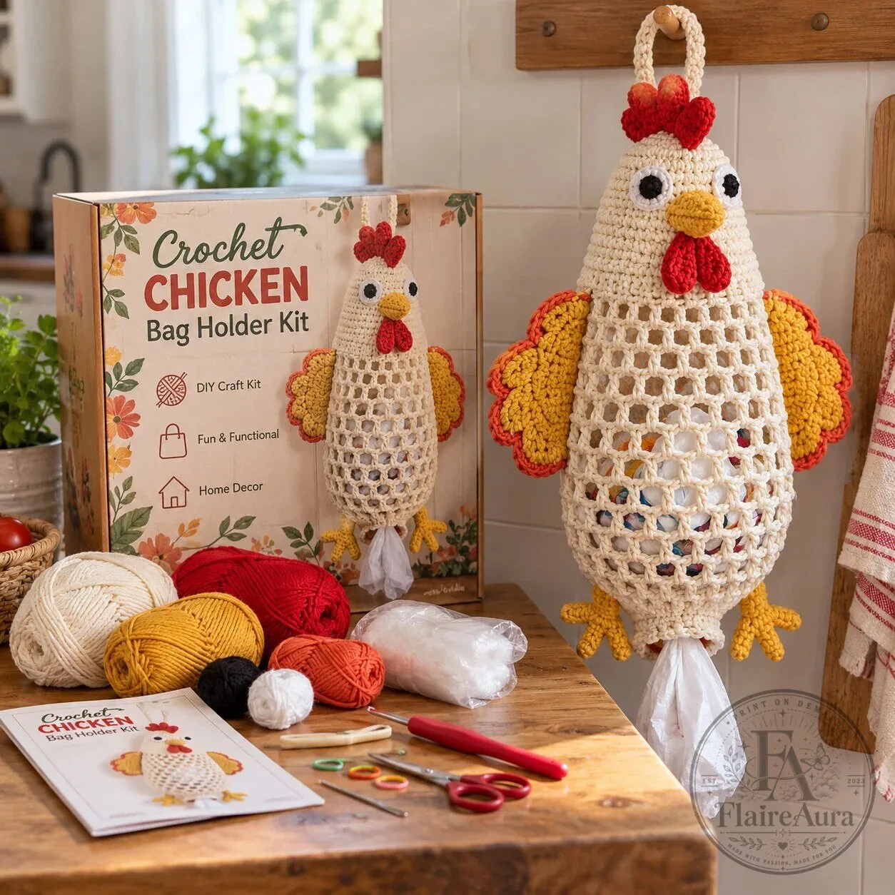 Crochet Goat Bag Holder DIY Craft Kit with Yarn, Hook, Accessories, Pattern 27 Crochet Goat Bag Holder DIY Craft Kit with Yarn, Hook, Accessories, Pattern