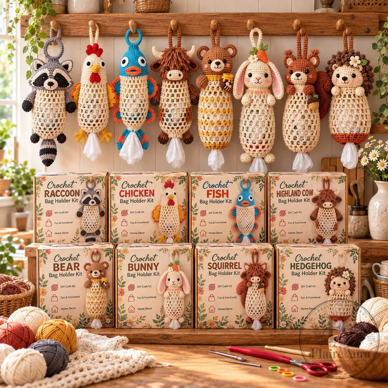 Crochet Goat Bag Holder DIY Craft Kit with Yarn, Hook, Accessories, Pattern 28 Crochet Goat Bag Holder DIY Craft Kit with Yarn, Hook, Accessories, Pattern