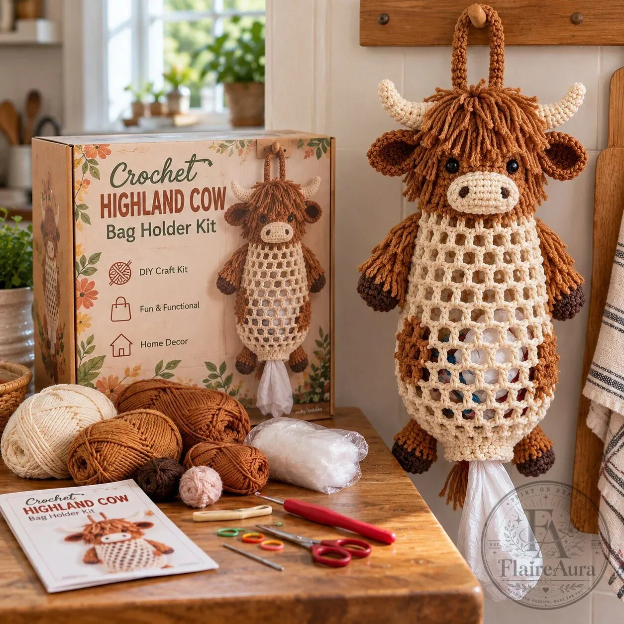 Crochet Goat Bag Holder DIY Craft Kit with Yarn, Hook, Accessories, Pattern 31 Crochet Goat Bag Holder DIY Craft Kit with Yarn, Hook, Accessories, Pattern