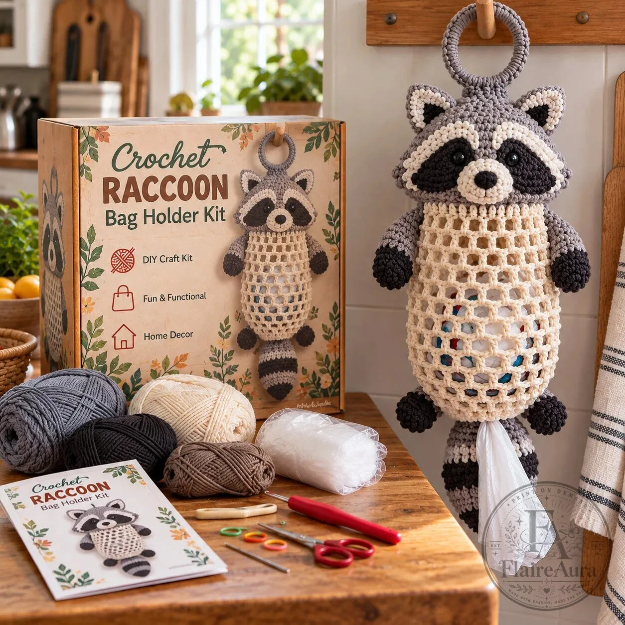 Crochet Goat Bag Holder DIY Craft Kit with Yarn, Hook, Accessories, Pattern 33 Crochet Goat Bag Holder DIY Craft Kit with Yarn, Hook, Accessories, Pattern