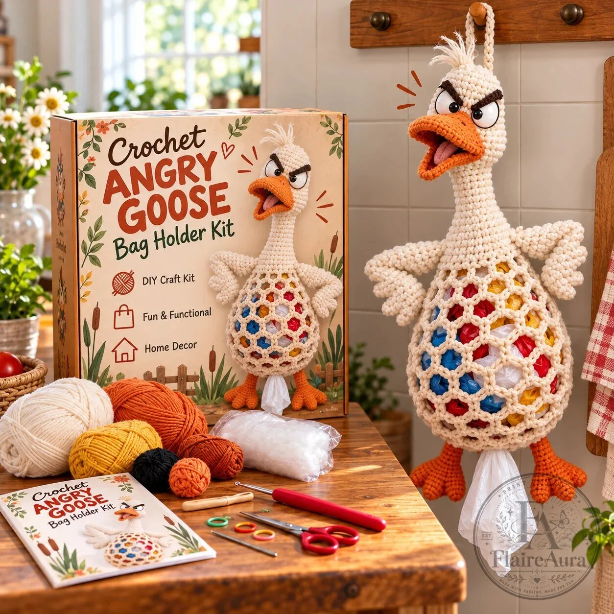 Crochet Goat Bag Holder DIY Craft Kit with Yarn, Hook, Accessories, Pattern 44 Crochet Goat Bag Holder DIY Craft Kit with Yarn, Hook, Accessories, Pattern