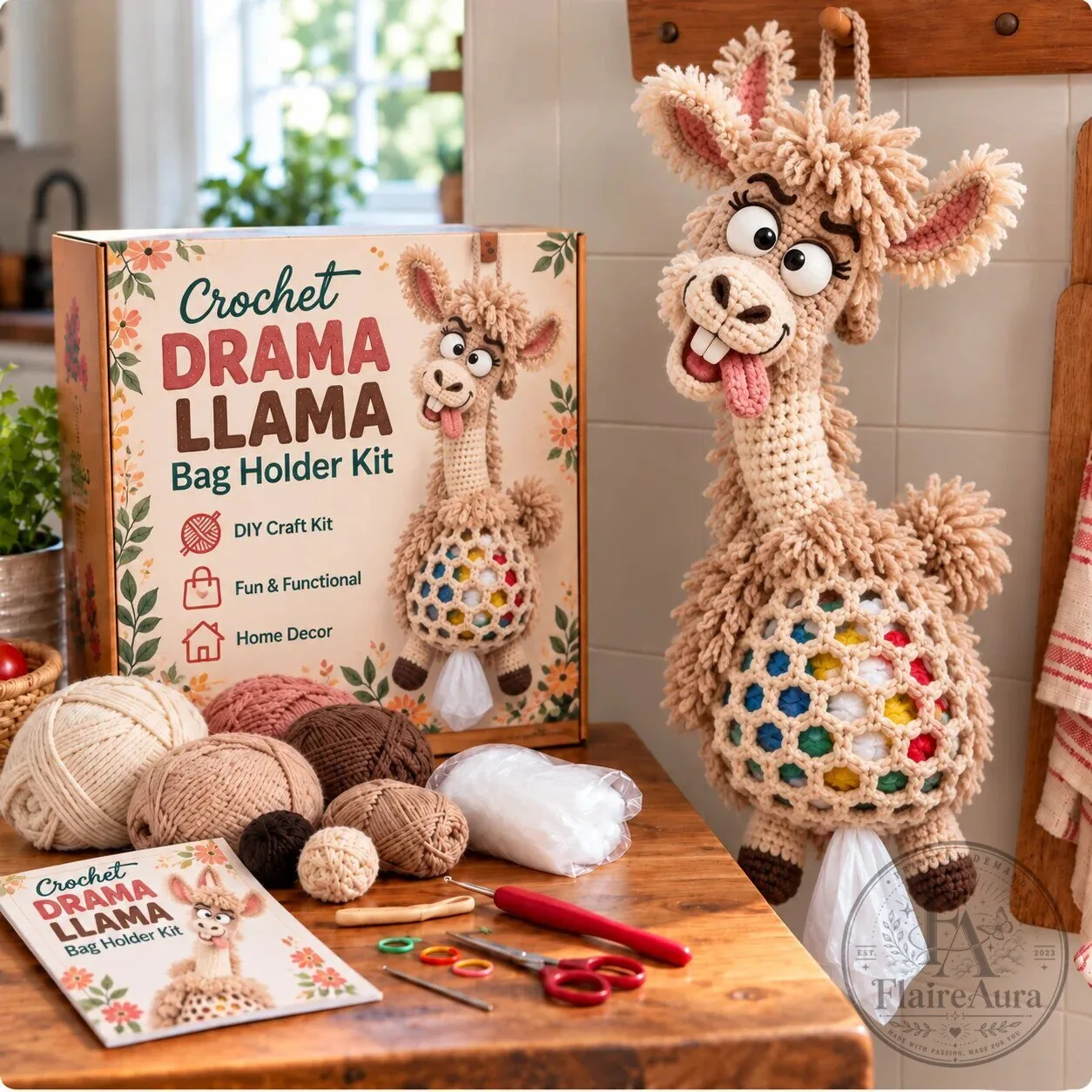 Crochet Goat Bag Holder DIY Craft Kit with Yarn, Hook, Accessories, Pattern 46 Crochet Goat Bag Holder DIY Craft Kit with Yarn, Hook, Accessories, Pattern