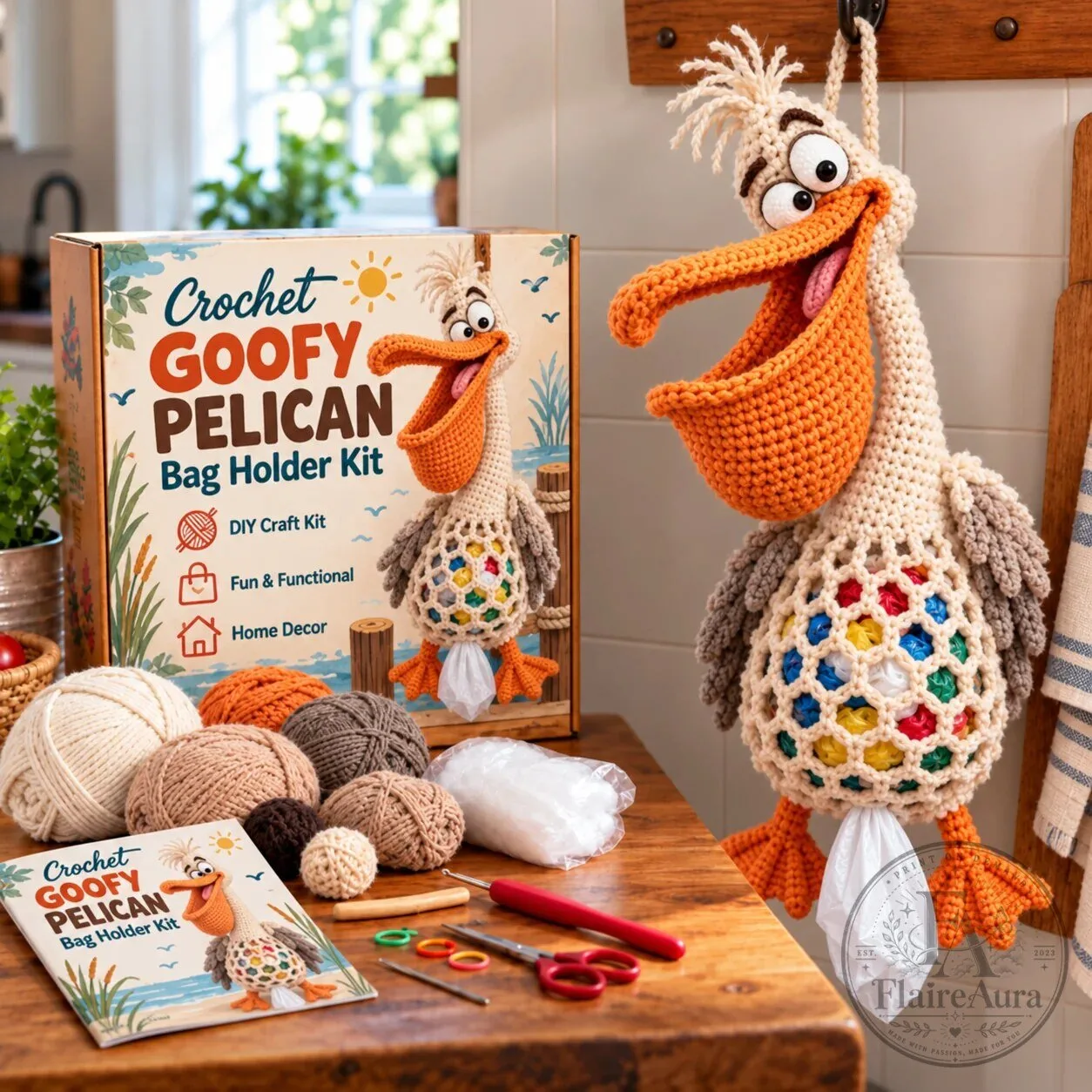 Crochet Goat Bag Holder DIY Craft Kit with Yarn, Hook, Accessories, Pattern 48 Crochet Goat Bag Holder DIY Craft Kit with Yarn, Hook, Accessories, Pattern