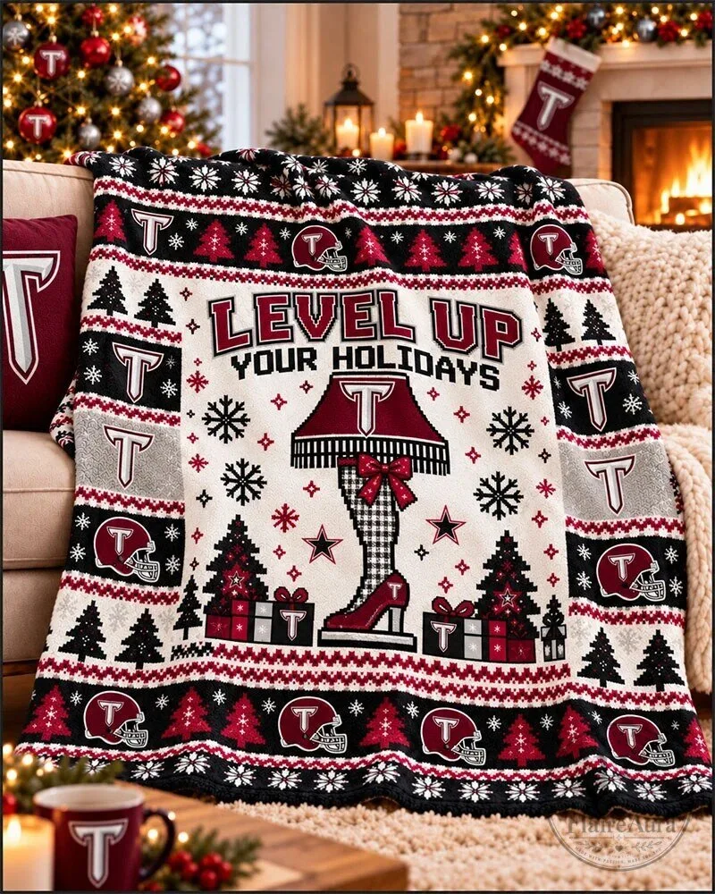 Troy Trojans Level Up Your Holidays Christmas Leg Lamp Flannel Blanket